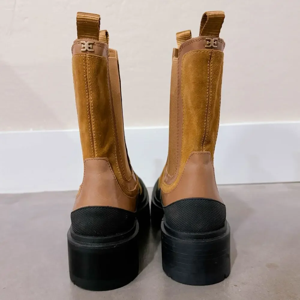 Sam Edelman Lulia Lug Sole Chunky Suede Boots Camel Brown Whiskey Gorpcore 10